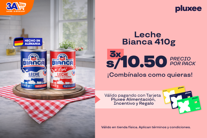 LECHE BIANCA 410G. LLÉVA 3 X S/10.50.PRECIO POR PACK. COMBINALOS COMO QUIERAS.